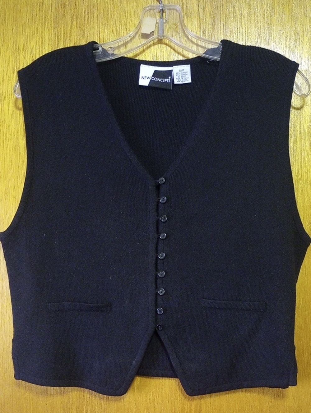 New Concepts Classic Traditional Cotton & Acrylic Neutral Black Button Down Vest